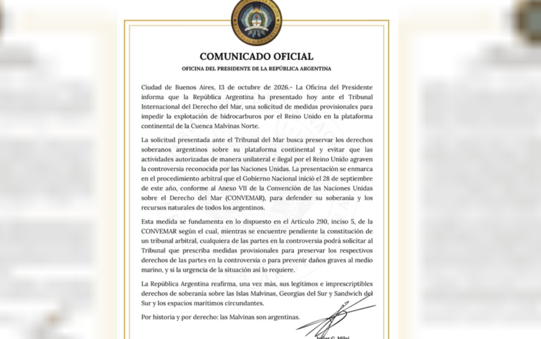Frente internacional: Argentina acudió al Tribunal del Mar para frenar la explotación petrolera británica en Malvinas Norte
